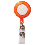 Porta credencial extensible con logo y clip de metal color naranja transparente