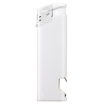 Mechero electrónico 2 en 1 con un abrebotellas en parte inferior color blanco