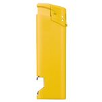 Mechero electrónico 2 en 1 con un abrebotellas en parte inferior color amarillo tercera vista