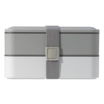 Fiambrera estilo Bento de doble piso con múltiples compartimientos color blanco/gris cuarta vista