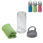 Toalla de 30x90cm presentada en un bote transparente con asa