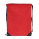 Mochila de cuerdas de RPET con detalles negros en las esquinas color rojo segunda vista