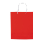 Bolsa mediana de papel laminado de colores con asa de cordón color rojo tercera vista