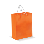 Bolsa mediana de papel laminado de colores con asa de cordón color naranja