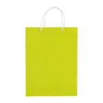 Bolsa grande de papel laminado de colores con asa de cordón color verde lima segunda vista