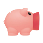 Hucha hecha de material sintético en forma de cerdito color rosa segunda vista