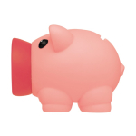 Hucha hecha de material sintético en forma de cerdito color rosa tercera vista