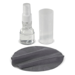 Dispensador plástico limpiador de pantallas con paño microfibra 30ml color blanco transparente cuarta vista