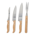 Estuche de madera con 3 cuchillos y tenedor de barbacoa color madera cuarta vista