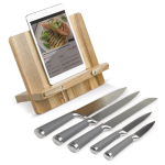 Soporte de madera de acacia para cuchillos y tablet o móvil color madera segunda vista