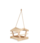 Comedero para pájaros hecha de madera FSC con cuerda para colgar vista principal