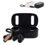 Auriculares inalámbricos en estuche con detalles de aspecto bambú