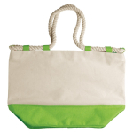 Bolsa de loneta con base de colores y asas de cordones resistentes color verde lima segunda vista