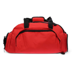 Bolsa de viaje personalizada de RPET con múltiples compartimientos color rojo cuarta vista