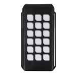 Batería externa personalizada y linterna recargable con energía solar color negro tercera vista