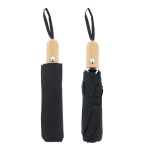 Paraguas plegable con logo, de RPET con mango de madera Ø94 color negro cuarta vista