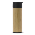 Botella de doble pared con acabado de bambú y tapa abatible 400ml color madera tercera vista