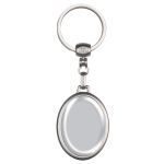 Llavero ovalado de metal con posibilidad de marcaje en ambas caras color plateado brillante tercera vista