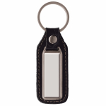 Llavero promocional rectangular de metal para personalizar con cuero color negro segunda vista