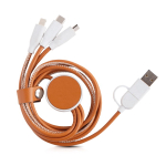 Cable de carga vintage 6 en 1 de cuero sintético y ABS reciclado color marrón claro