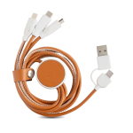 Cable de carga vintage 6 en 1 de cuero sintético y ABS reciclado color marrón claro vista de impresión