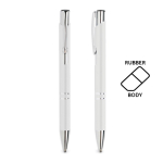 Bolígrafo de aluminio barato con cuerpo de goma y tinta negra Glober color blanco