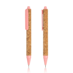 Bolígrafo de fibra de trigo y corcho con pulsador tinta negra color rosa