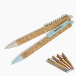 Bolígrafo de fibra de trigo y corcho con pulsador tinta negra vista 1