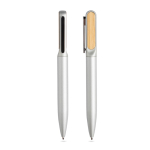 Bolígrafo de metal y bambú con giro y tinta azul Dokumental® color plateado