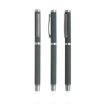 Roller metálico con acabado de goma y tapón con clip tinta azul color gris claro