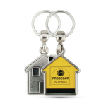 Llavero de metal con forma de casa e inserción de papel interior color plateado vista de impresión