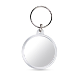 Llavero con forma redonda y cubierta con papeles personalizables color transparente