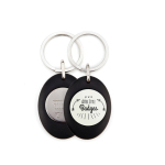 Llavero con forma ovalada que tiene moneda para carro interior color negro vista de impresión