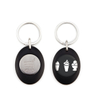 Llavero con forma ovalada que tiene moneda para carro interior