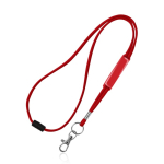 Lanyard tubular de poliéster con mosquetón y cierre de seguridad color rojo