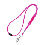 Lanyard tubular de poliéster con mosquetón y cierre de seguridad color rosa