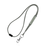 Lanyard tubular de poliéster con mosquetón y cierre de seguridad color gris claro