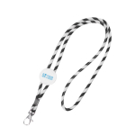 Lanyard tubular de poliéster con diseño de rayas de colores color negro vista de impresión