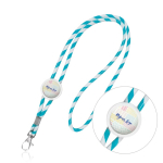 Lanyard tubular de poliéster con diseño de rayas de colores color azul claro
