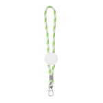Llavero alargado tipo lanyard que es ajustable y lleva mosquetón color verde claro