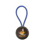 Llavero de forma ovalada con cuerda y papel insertado a una cara color azul real