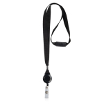Lanyard de poliéster con porta credencial extensible bloqueador color negro vista 11