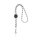 Lanyard tubular rayado sostenible de RPET con mosquetón 3cm color blanco