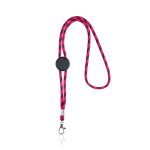Lanyard tubular rayado sostenible de RPET con mosquetón 3cm color rosa