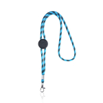 Lanyard tubular rayado sostenible de RPET con mosquetón 3cm color turquesa