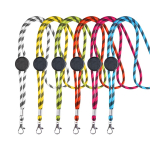 Lanyard tubular rayado sostenible de RPET con mosquetón 3cm vista con varios colores