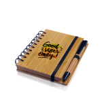 Bloc de notas de bambú con anillas y bolígrafo A6 hojas a rayas vista detalle 4