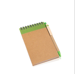 Bloc de notas de cartón con anillas y bolígrafo A6 hojas lisas color verde oliva