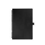 Cuaderno de notas con anillas y portabolígrafos A5 hojas a rayas color negro vista de impresión