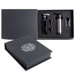 Set de vino con varios utensilios como una bomba o un sacacorchos color negro vista de impresión